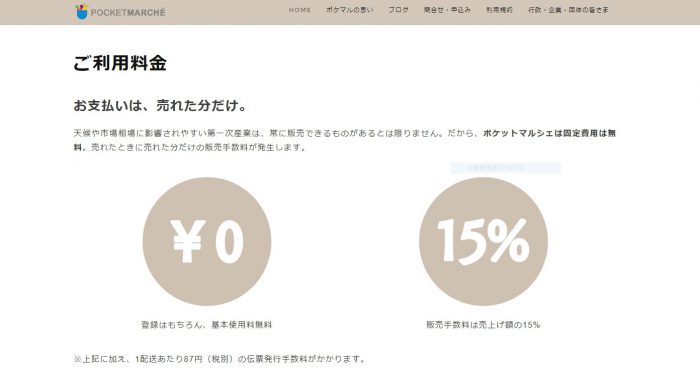 ポケットマルシェ手数料
